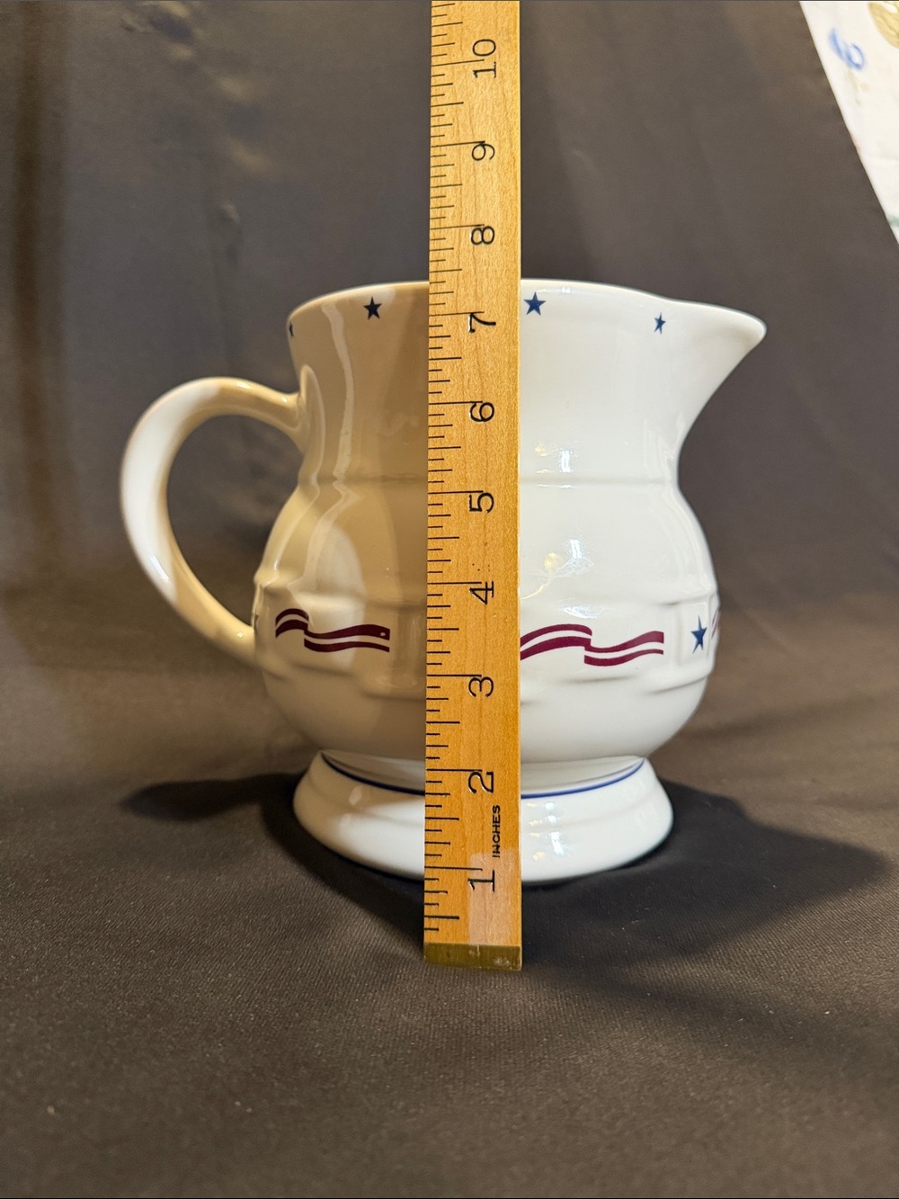 Longaberger Pottery Large “All American” 🇺🇸 Pitcher w/Blue Stars & Red Stripes - Picture 2 of 11